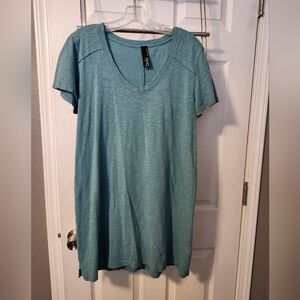 Teal BOBI V-Neck Short Sleeve Dress